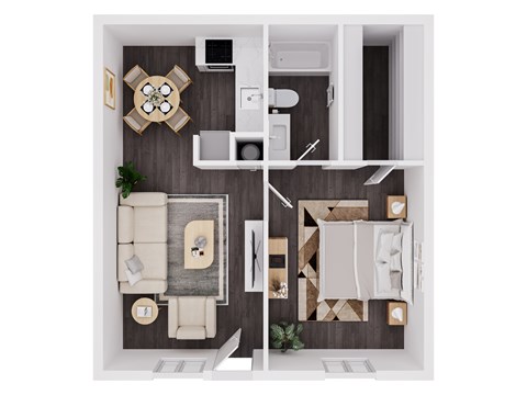 Floor plan for 1 bed, 1 bath, 460 sqft